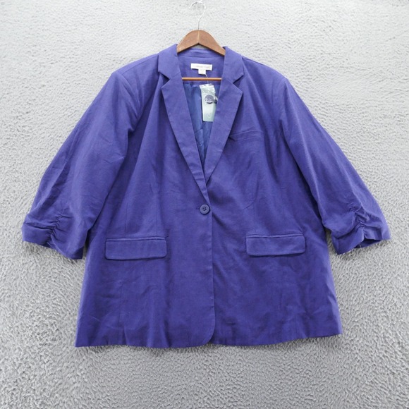Coldwater Creek Jackets & Blazers - Coldwater Creek India Ink Purple 3/4 Sleeve Linen Blend Blazer Jacket 22W NEW